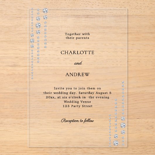 Diamonds simple luxury wedding acryl uitnodigingen (Voorkant)