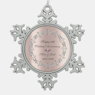 Diamonds Swirls Roos Gold 10th Wedding Jubileum Tin Sneeuwvlok Ornament