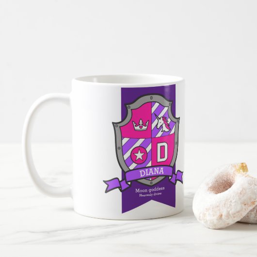Diana letter D crest roze eenhoorn naam betekent Koffiemok (Met donut)