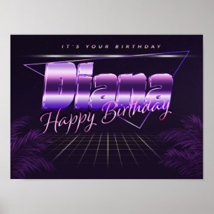 Diana Naam Voornaam lila retro Poster Verjaardag