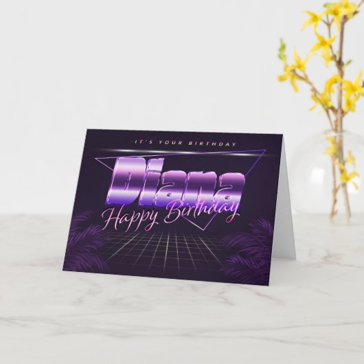 Diana Nom Prénom lila retro Carte Anniversaire (Fleur jaune)