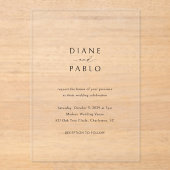 Diane hedendaagse chique moderne bruiloft acryl uitnodigingen (Voorkant)