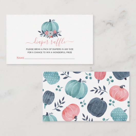 Diaper Baby shower Raffle Little Pumpkin-behuizing Informatiekaartje (Voorkant / Achterkant)