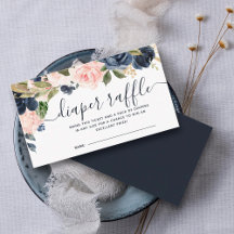 Diaper Baby shower Raffle Pink Navy Blue Floral