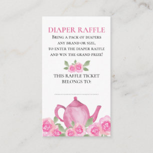 Diaper Baby shower van Raffle Pink Floral Teapot Informatiekaartje