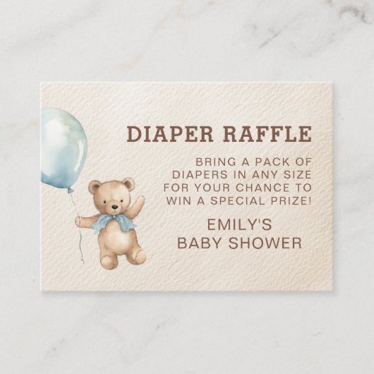 Diaper Raffle Barly Wait Teddy Bear Baby shower Informatiekaartje (Voorkant)