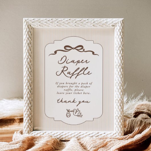 Diaper raffle Bebe Cafe Brown Bow Handdrawn Poster