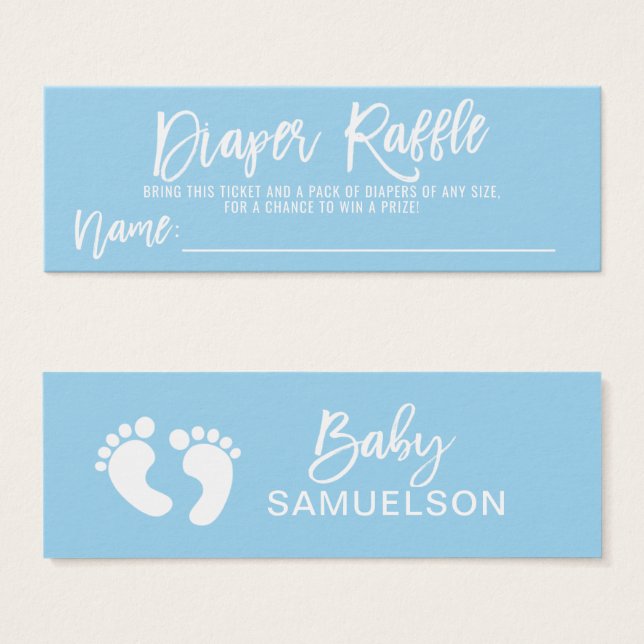 DIAPER RAFFLE Billet Bleu Baby shower GARÇON QTÉ 1 (Devant & derrière)