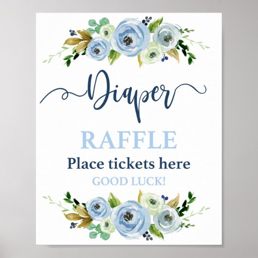 Diaper Raffle blue floral sign. Poster (Voorkant)