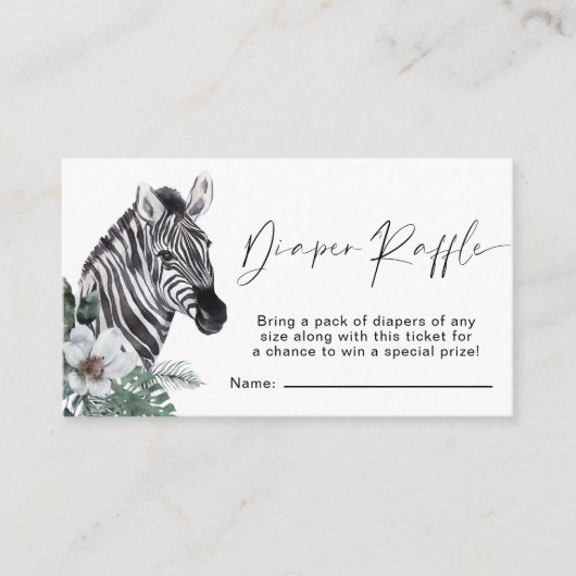 Diaper Raffle Boho Zebra Waterverf Baby shower Informatiekaartje (Voorkant)