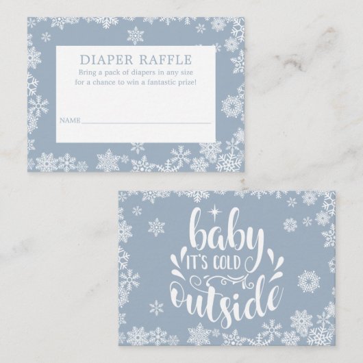 Diaper Raffle Boy Winter Baby Shower Dusty Blue Informatiekaartje (Voorkant / Achterkant)
