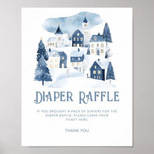 Diaper raffle Christmas village Winter Baby Shower Poster (Voorkant)