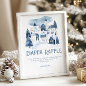 Diaper raffle Christmas village Winter Baby Shower Poster
