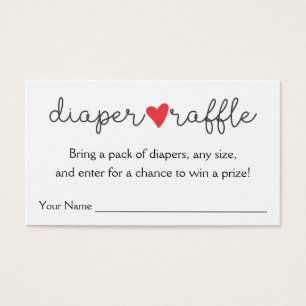 Diaper Raffle Red Heart Baby shower Visitekaartje