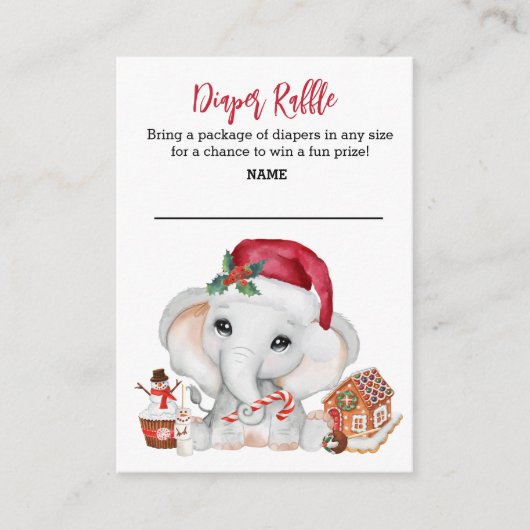 Diaper Raffle Santa Baby Elephant Cute Holiday Informatiekaartje (Voorkant)