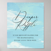 Diaper Raffle Sky Clouds Blue Baby shower Sign Poster (Voorkant)