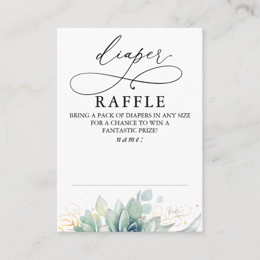 Diaper Raffle Soft Greenery Baby shower Ticket Enc Informatiekaartje (Voorkant)