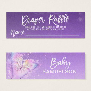 DIAPER RAFFLE Ticket Butterfly Paars Baby shower Mini Visitekaartjes