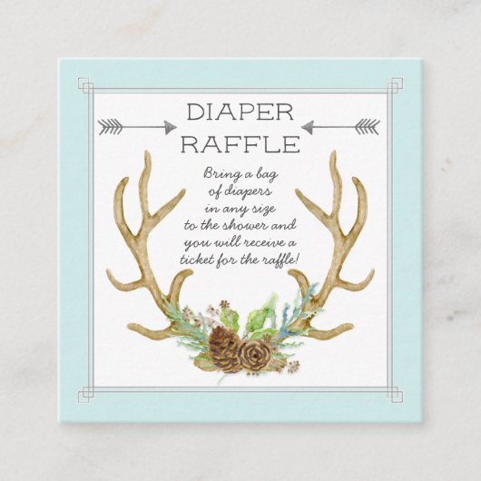 Diaper Raffle Ticket Deer Antlers Rustisch bos (Voorkant)