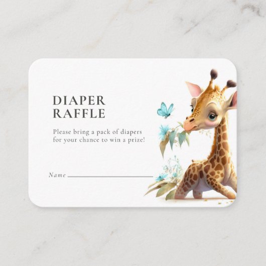 Diaper Raffle Ticket Giraffe Blue Boy Enclosure Informatiekaartje (Voorkant)