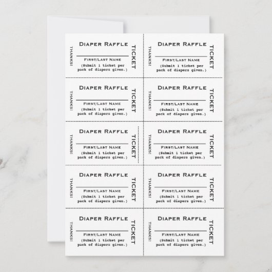 Diaper Raffle Tickets Plain Typografie Kaart (Voorkant)
