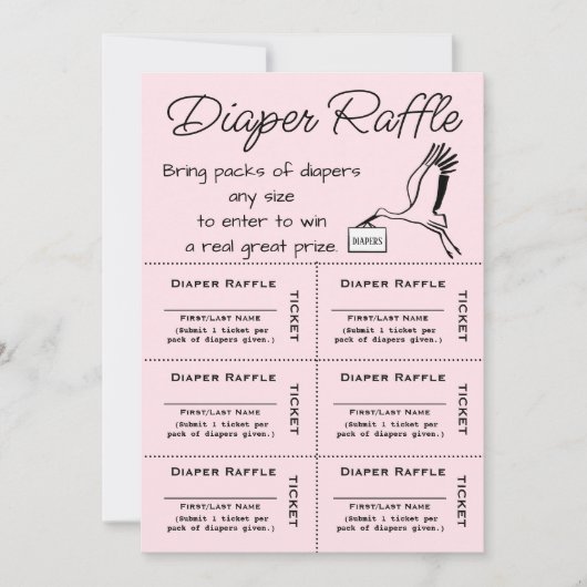 Diaper Raffle Tickets Roze Uitnodiging (Voorkant)