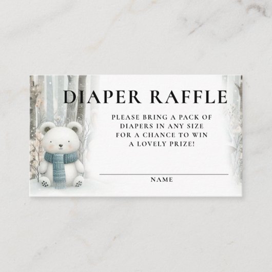 Diaper Raffle Winter Snow Woodlands Baby Shower Informatiekaartje (Voorkant)