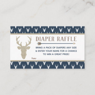 Diaper Raffle, Woodland Deer, Navy Blue, Burlap Informatiekaartje