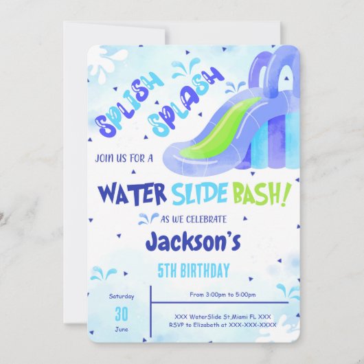 Diapositive d'eau Invitation d'anniversaire (Devant)