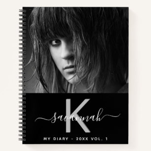 Diary black white foto monogram script notitieboek