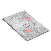 Diary Silver floral glitter blush roze naam Notitieboek (Rechterzijde)
