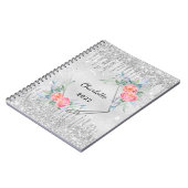 Diary Silver floral glitter blush roze naam Notitieboek (Linkerzijde)