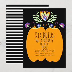 Dias De Los Muerto Pompoen Folk Bloemen Uitnodigin Kaart
