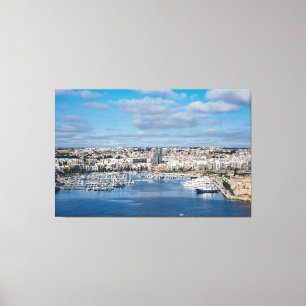 Diavoorhaven met moderne gebouwen en boten canvas afdruk