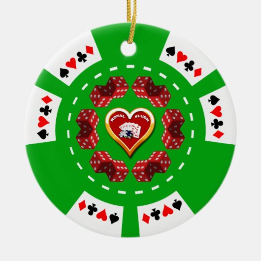 DICE EN ROYAL FLUSH POKER CHIP ORNAMENT (Voorkant)