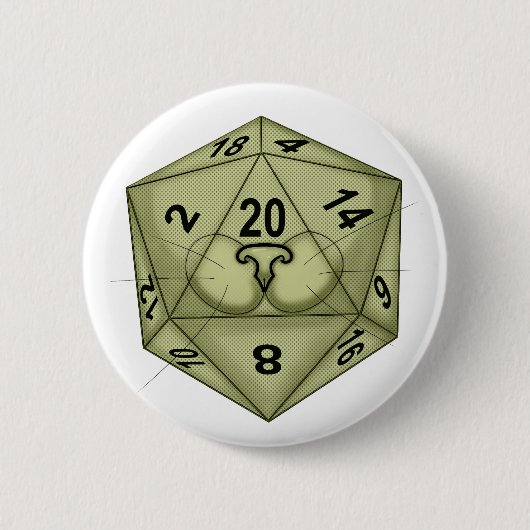 Dice. Kat. D20 perceptiecontrole Ronde Button 5,7 Cm (Voorkant)