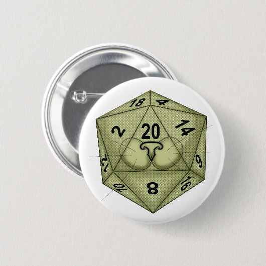 Dice. Kat. D20 perceptiecontrole Ronde Button 5,7 Cm (Voorkant /achterkant)