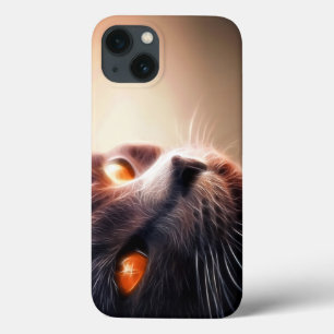 Dichtbij esthetisch kattengezicht met gekleurde og iPhone 13 hoesje