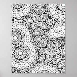Dichte Bloemrijke Mandala Tegel Patroon Kleurplaat Poster