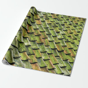 Dichte foto van het groene dakje cadeaupapier