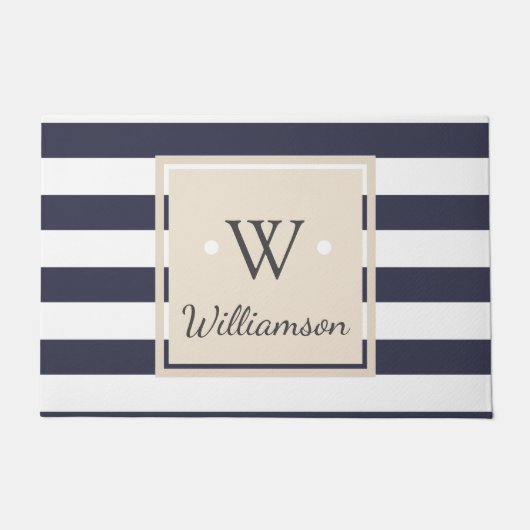 Dick White Modern Stripes - Familienaam Monogram Deurmat (Voorkant)