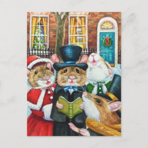 Dickens kerstCaroling Mice Waterverf Art Briefkaart