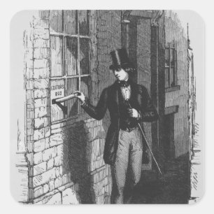 Dickens plaatst zijn eerste literaire vierkante sticker