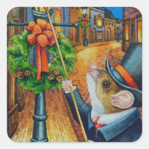 Dickens Waterverf met kerstlampjes Vierkante Sticker