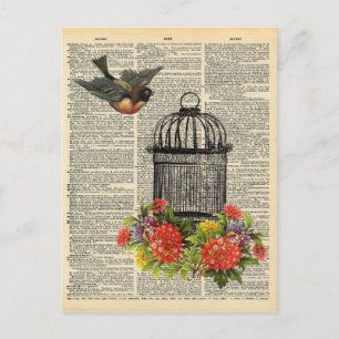 dictionary Art Bird and Cage met Flowers Briefkaart