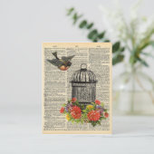 dictionary Art Bird and Cage met Flowers Briefkaart (Staand voorkant)