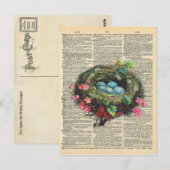 dictionary Art Blue Robin's Eggs in Nest Briefkaart (Voorkant / Achterkant)