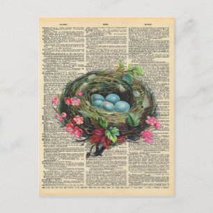  dictionary Art Blue Robin's Eggs in Nest Briefkaart