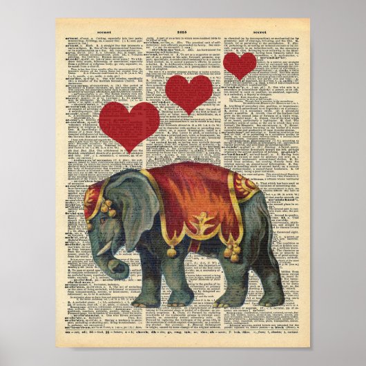  dictionary Art Circus Elephant Love Poster (Voorkant)