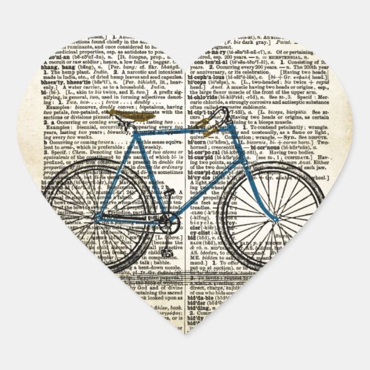 DICTIONARY Art Print Blue Bicycle Bike  Hart Sticker (Voorkant)